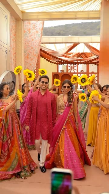 Floral Haldi ceremony with sunflowers